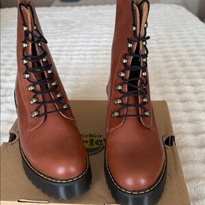 Dr. Marten Leona Combat Saddle Tan Lace-Up Women's Boots Size 11